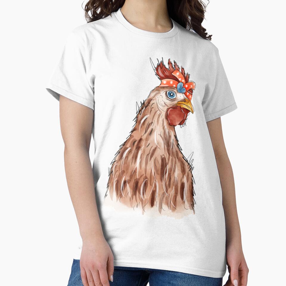 Chicken with bandana headband.watercolor painting by hjstudioo