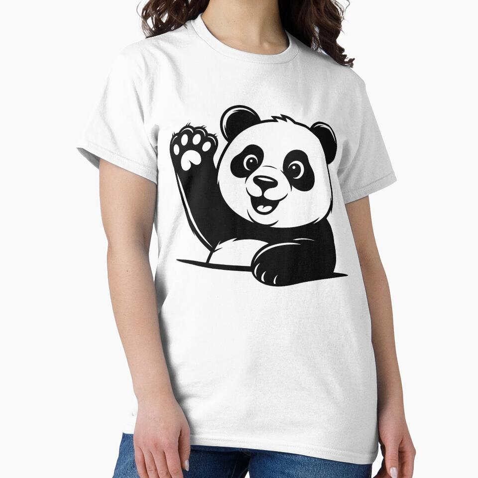 Cute Waving Panda Silhouette – Minimal Black Panda Cartoon Design by Graphic Botique