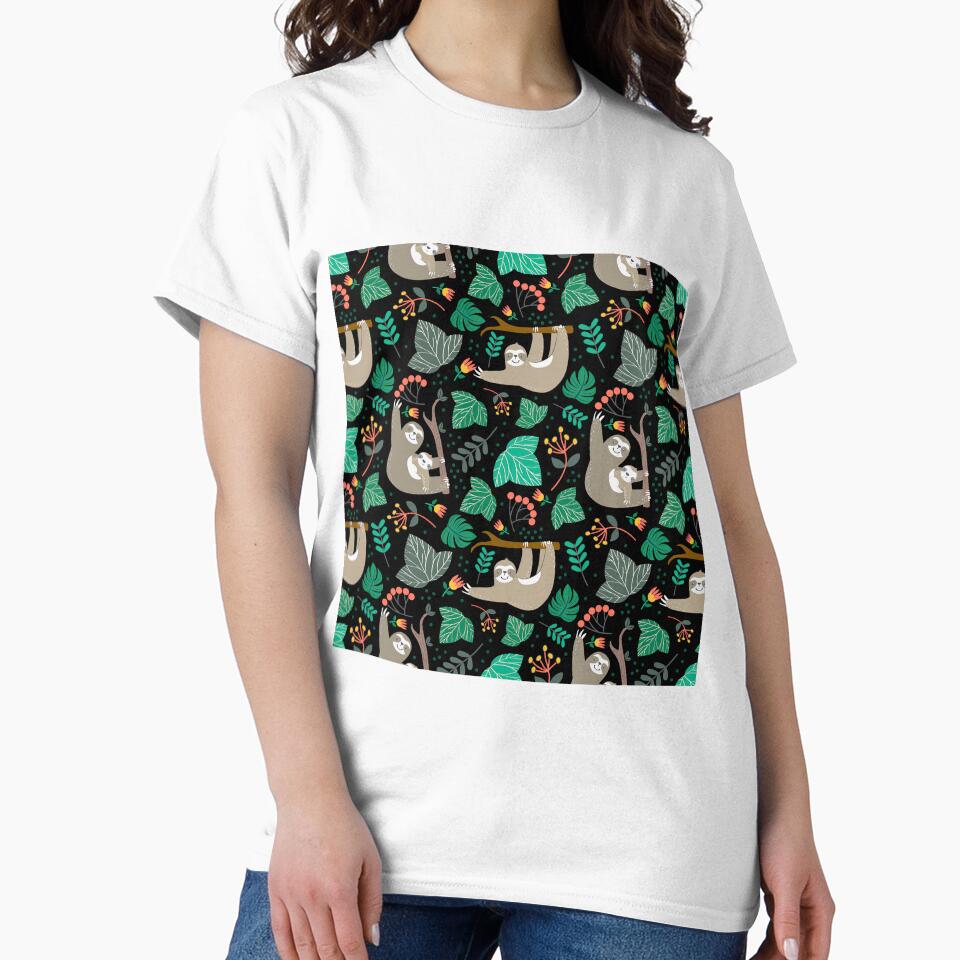Sloth Mom And Baby Jungle Palm Trees by HauckClothing