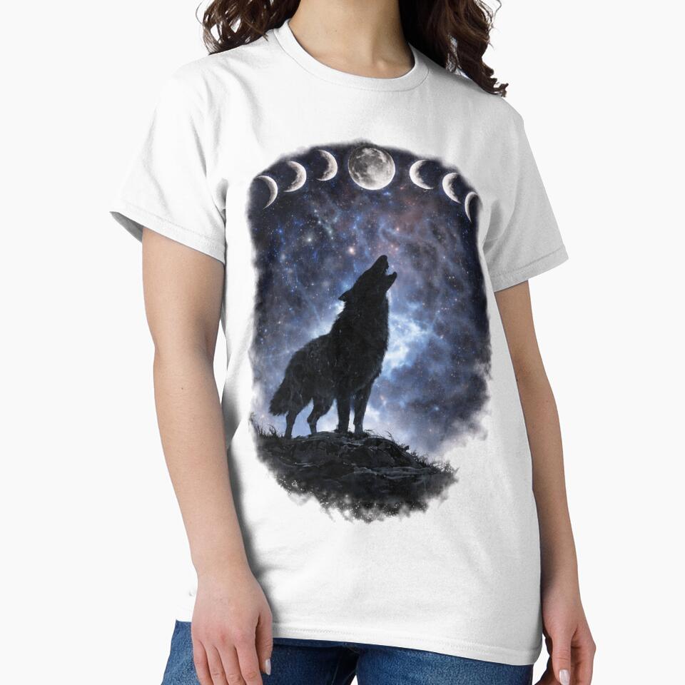 Moon Phase Wolf - Howling Lunar Design by ClutchCassidyTees