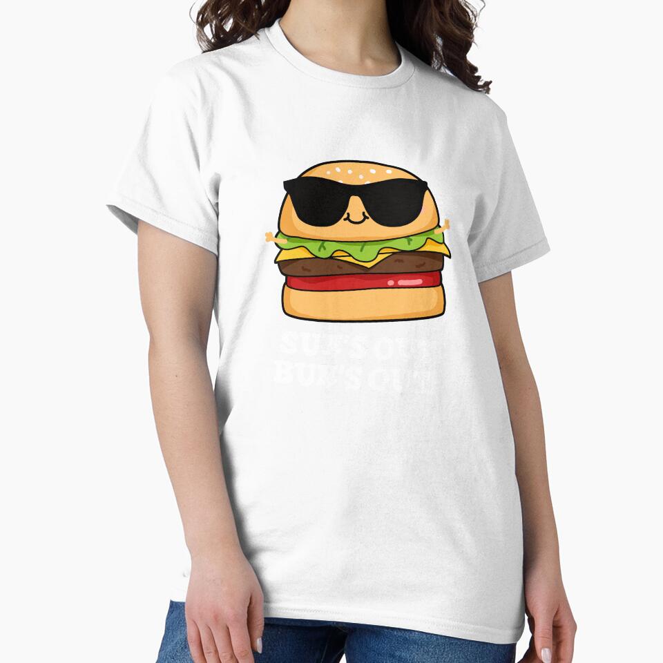 Sun's Out Bun's Out Funny Burger Puns (Dark BG) by punnybone