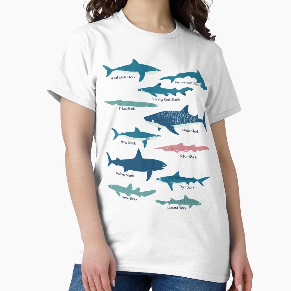 Types Of Sharks Educational Collection Marine Biology Gifts by JokeGysen