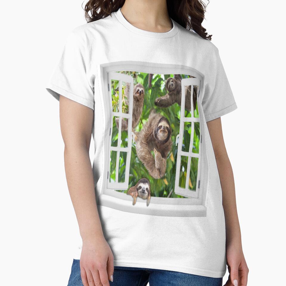 Cute Sloths Clim The Tree Through The Window by JakeGoodwin