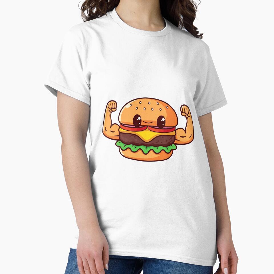 Burger Bicep Flex Funny Chibi Food Workout Design by ColorSplash123