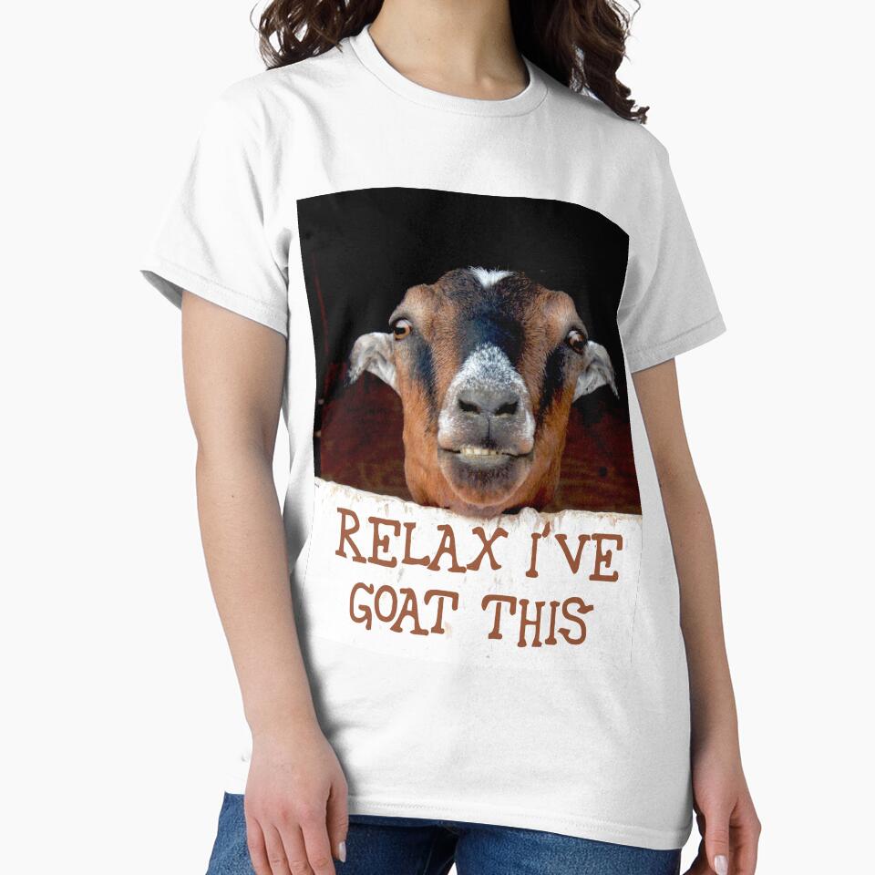 relax I goat this, fun goat, smiling goat, by Stephanie  Skeem