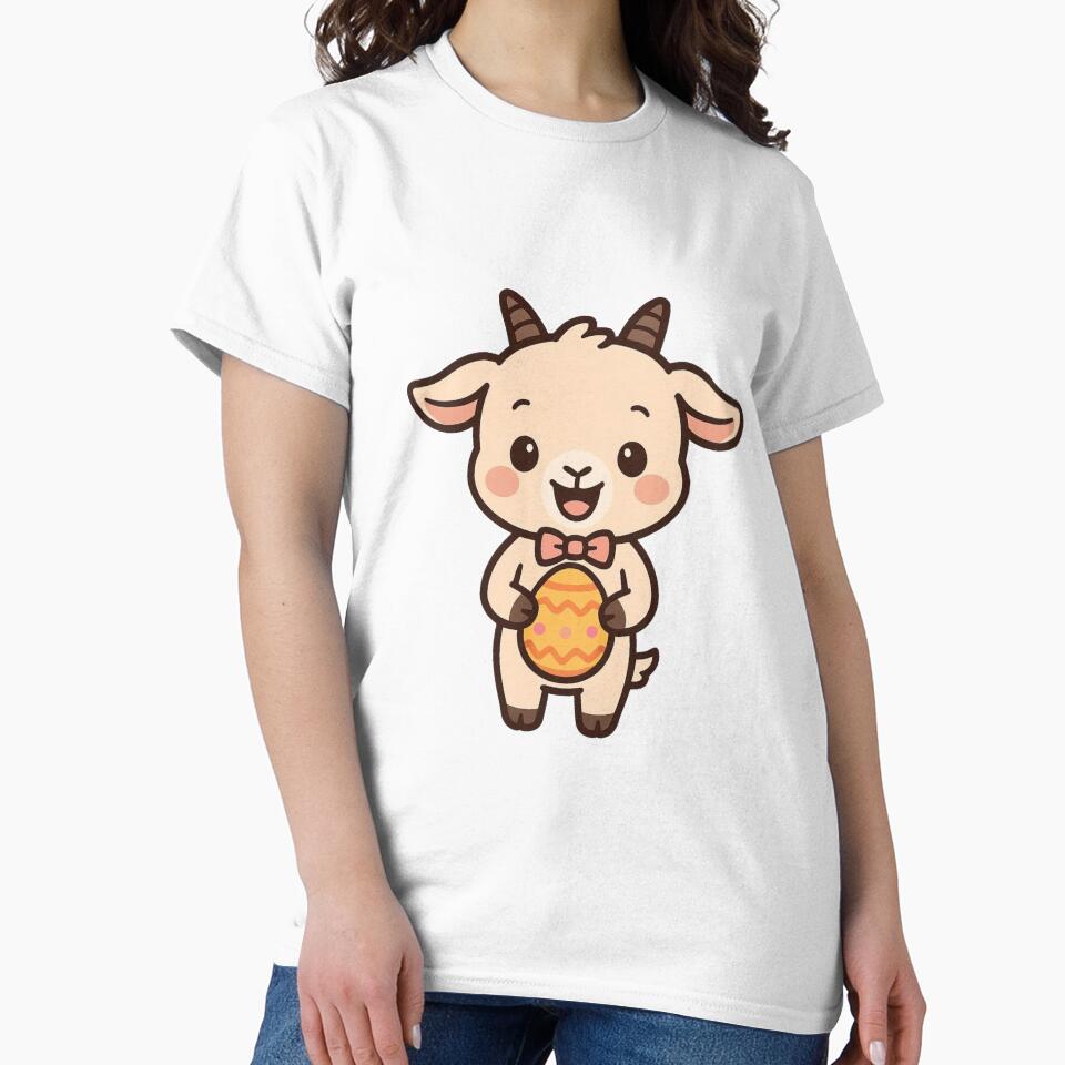Adorable Baby Goat with Easter Egg and Bow Tie – Cute Spring Celebration Illustration by Confuzz1ed