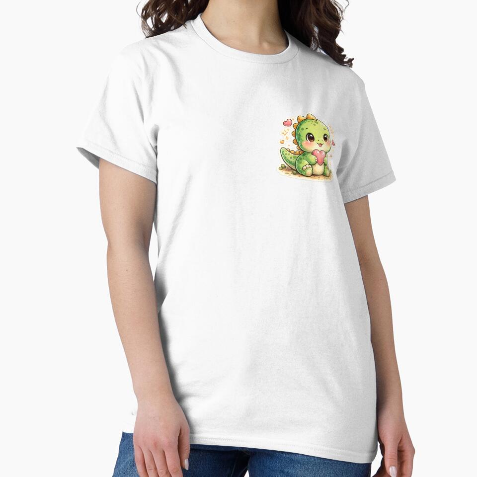 Cute Kawaii Dinosaur Holding Heart Sticker | Adorable Baby Dino Cartoon by ClickToSticker