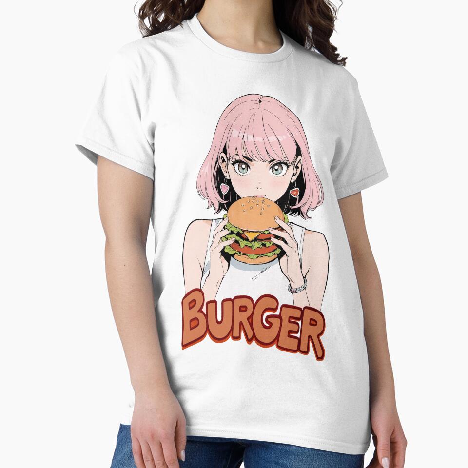 Cute girl eating a hamburger by JonelleTshirts