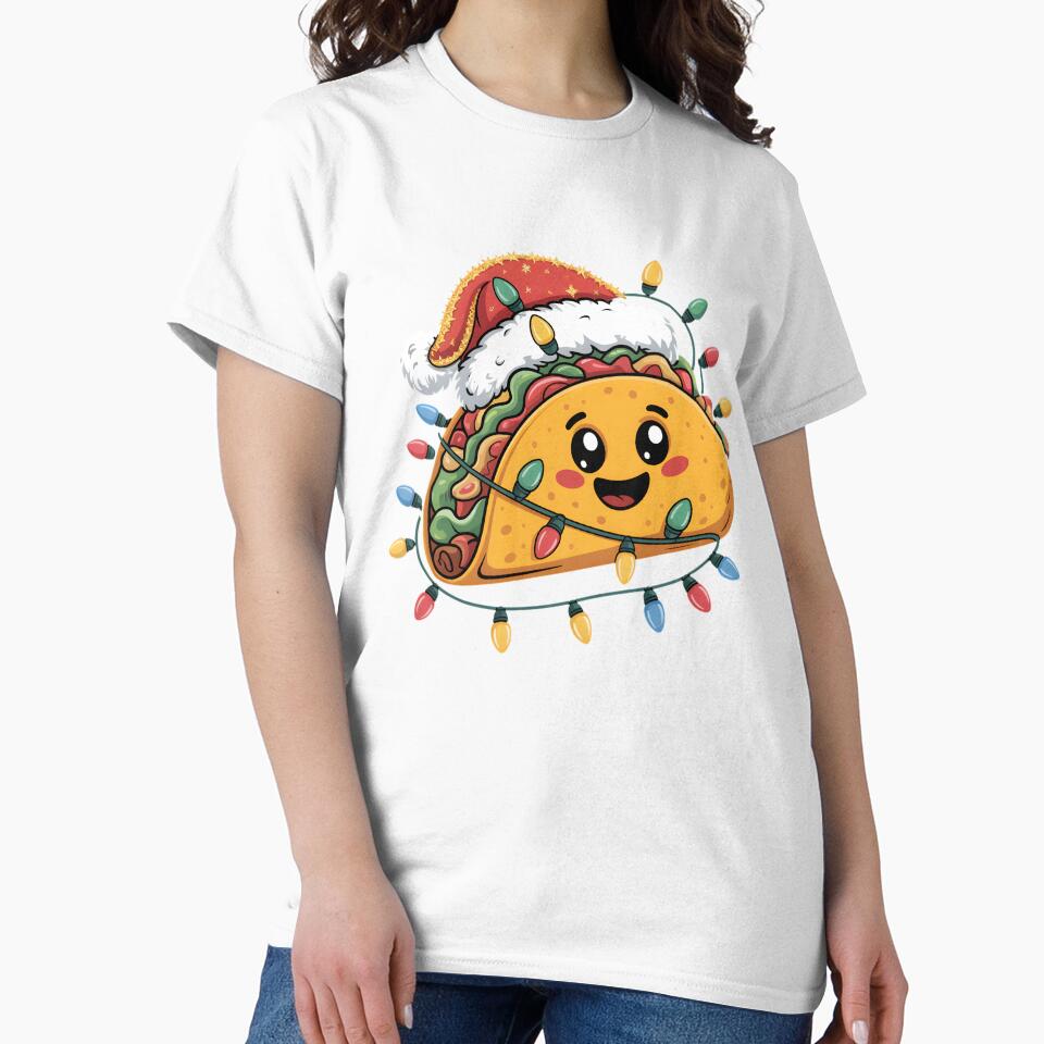 Taco Santa Hat Christmas Lights Tacos Xmas Women Kids Men by clothesy7