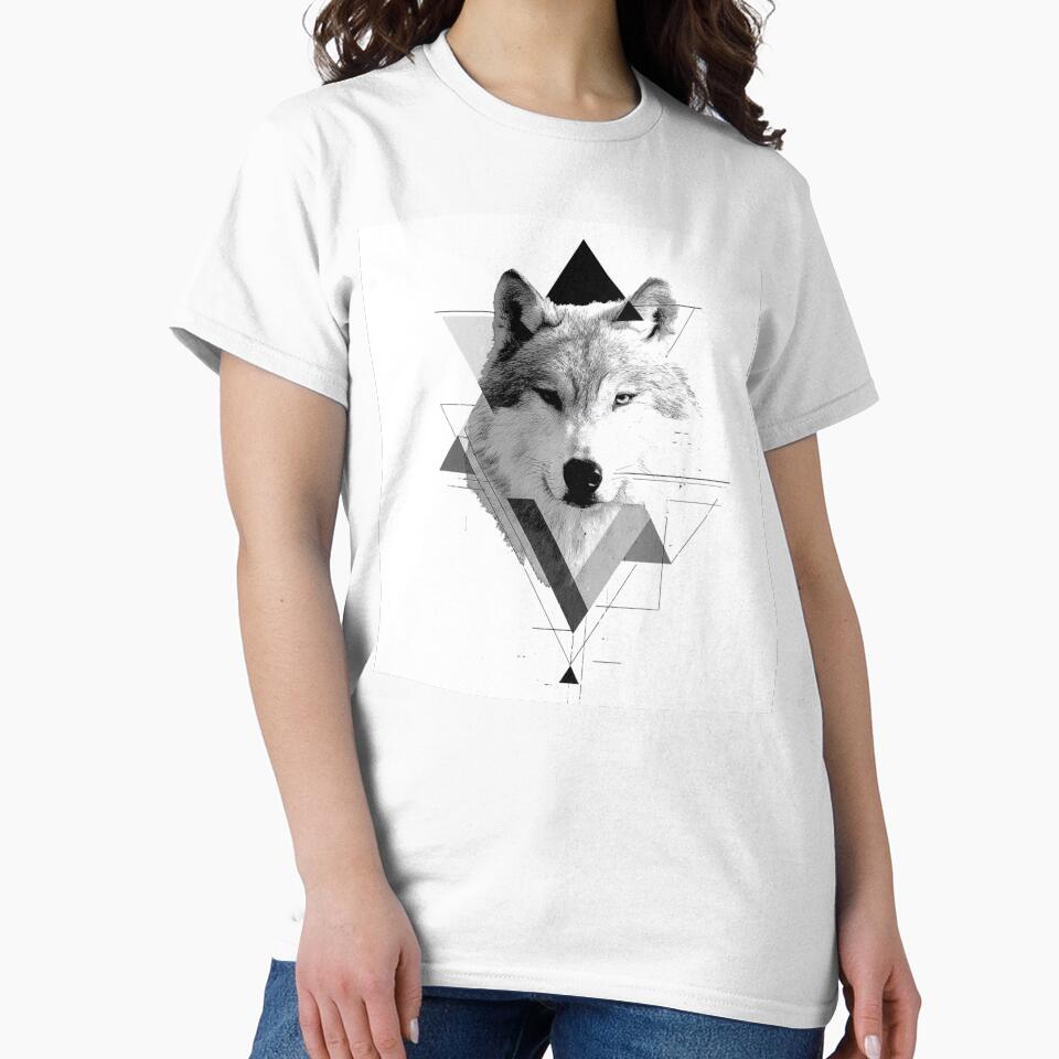 Realistic Wolf Geometric Triangles | black and white art by TypoArtPrints
