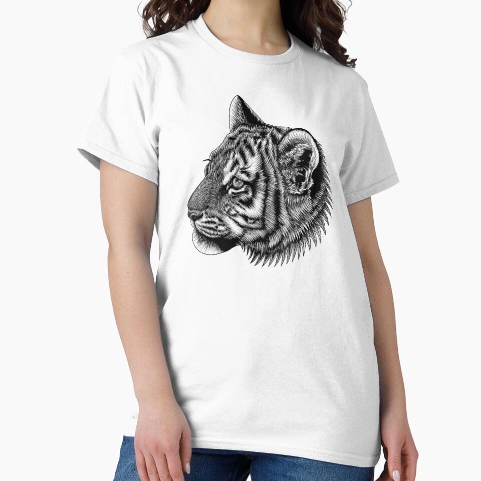Amur tiger cub - big cat - ink illustration by LorenDowding