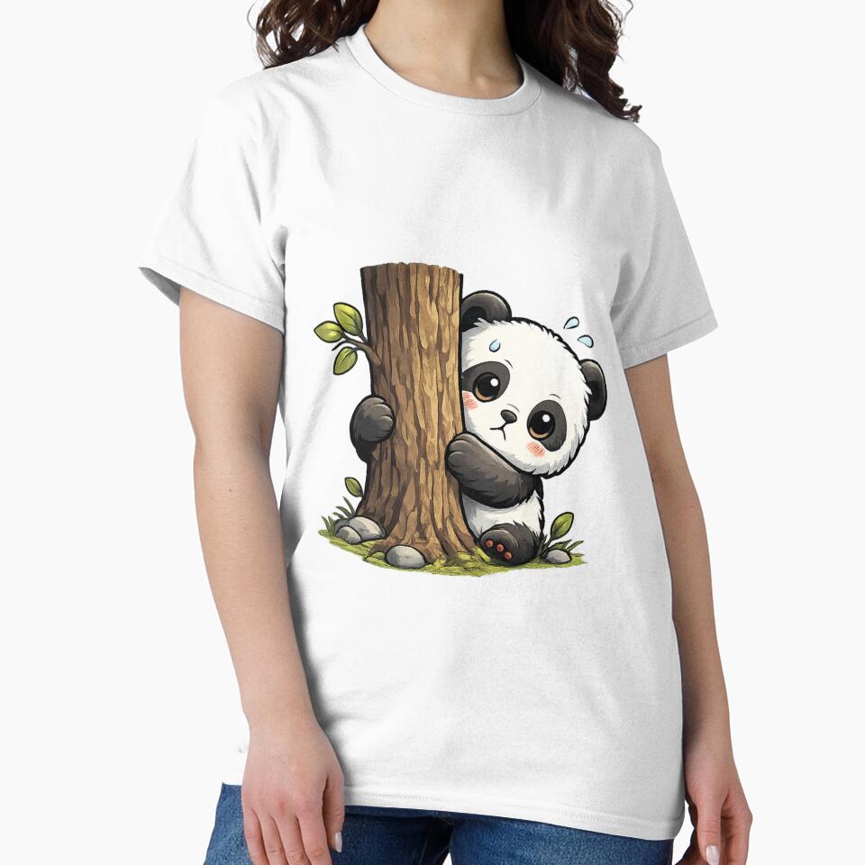 Cute Panda Hiding Behind Tree Cartoon shirt by PawTheory