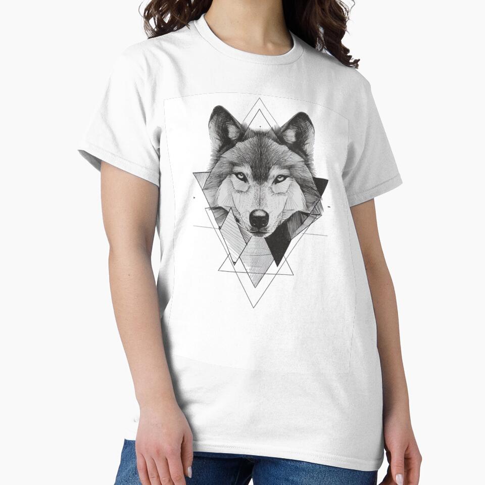 Wolf Geometric Triangles Sketch Art | black and white by TypoArtPrints