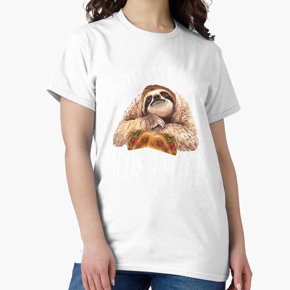 Motivated By Tacos And Sloths Taco Tshirt Funny Sloth T-Shirt by DSWShirts