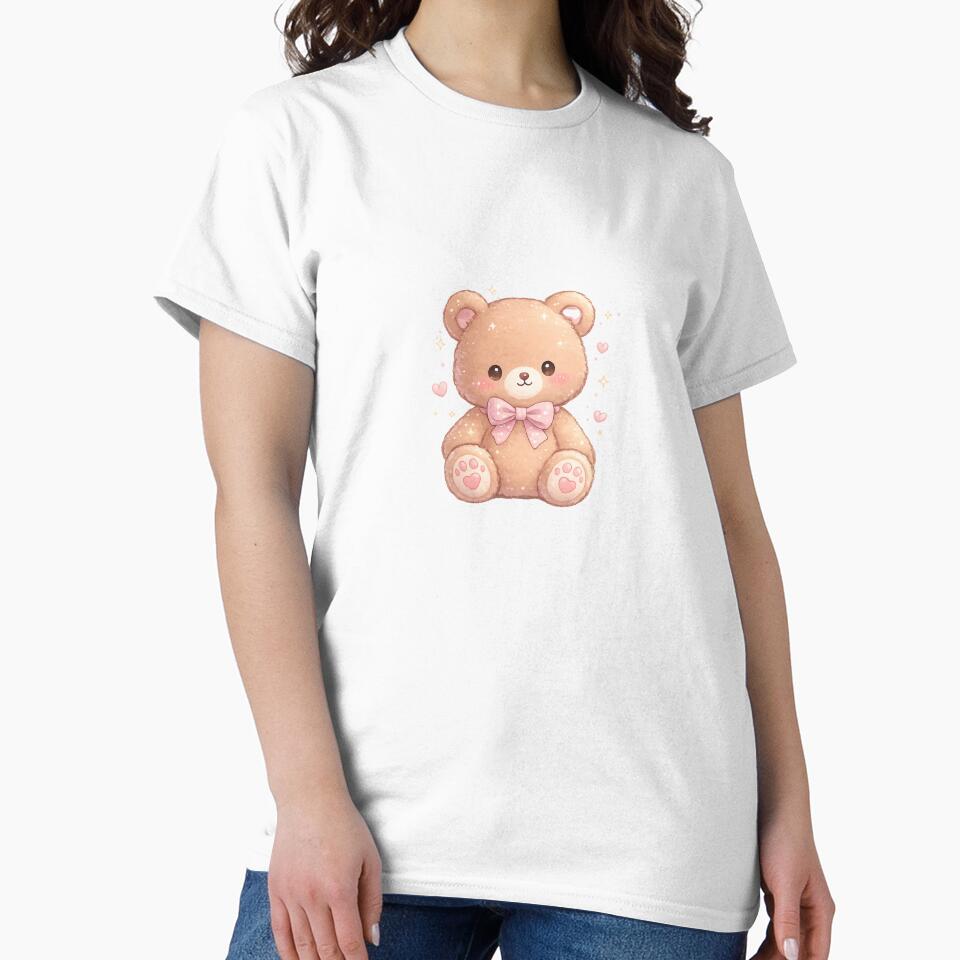 Cute Kawaii Teddy Bear with Bow – Pastel Soft Plush Animal by shaylihunterdesigns