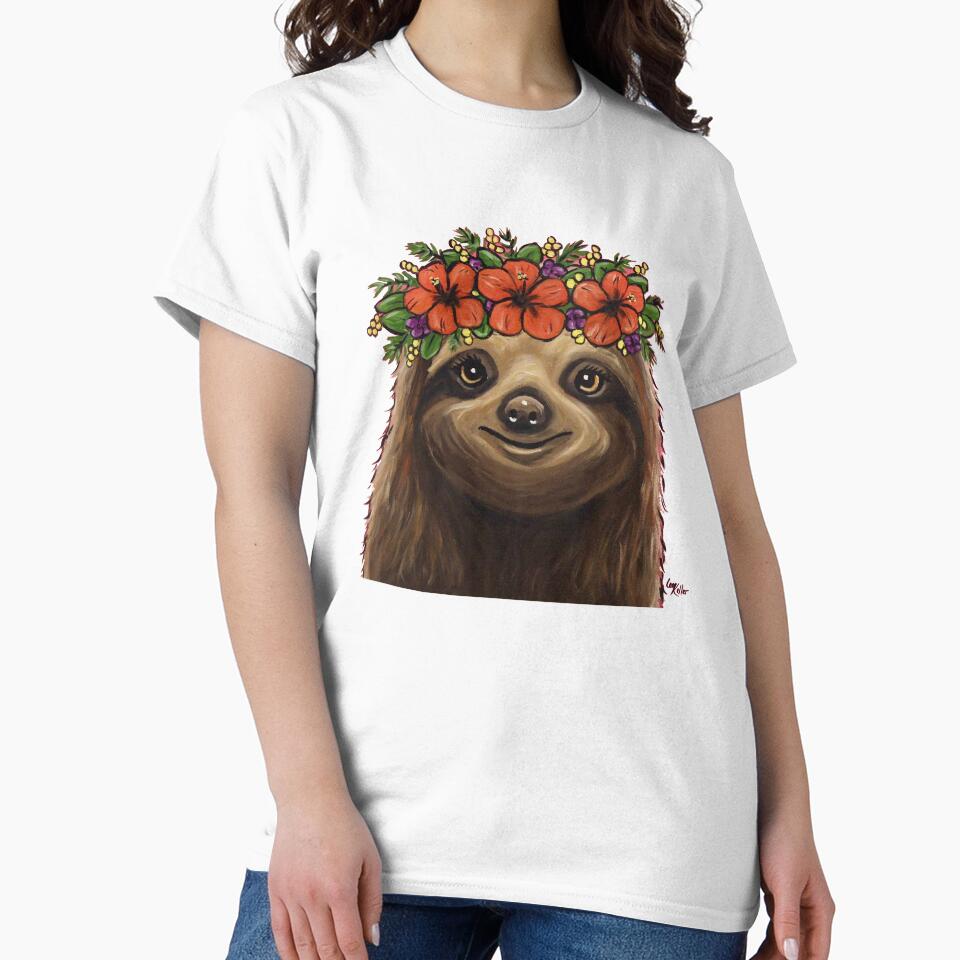 Sloth with Flower Crown Art by leekellerart