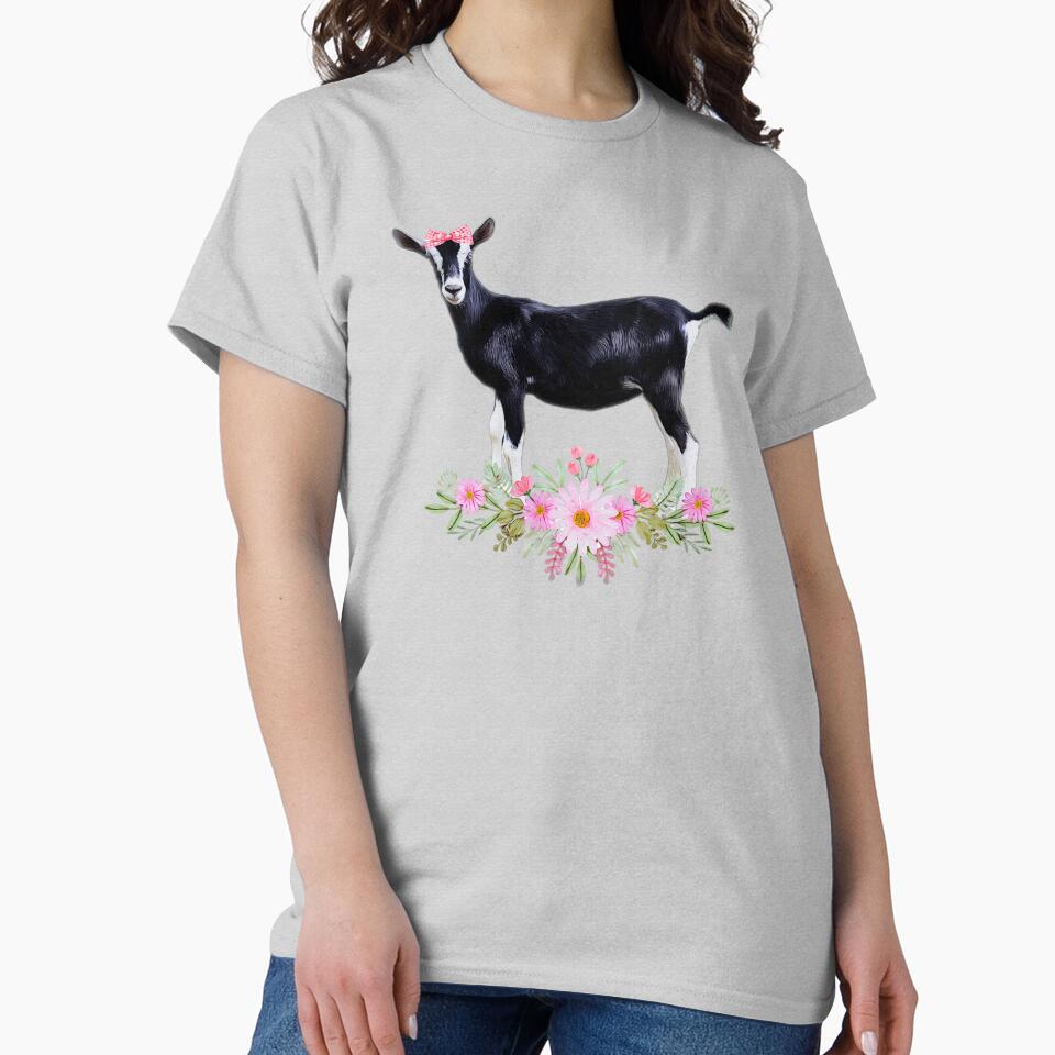 Alpine goat, Cute baby goat with bow and flowers by CritterCapers