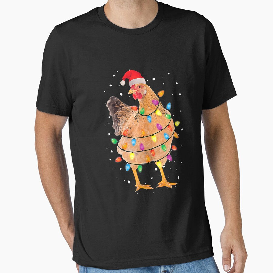 Christmas Lights Chicken Santa Funny Xmas Tree Chicken by ericrichard059