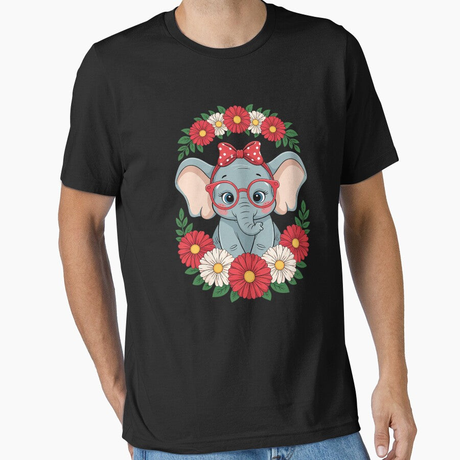 Cute Elephant Flowers Floral Bow Glasses Elephant by angolinnArt