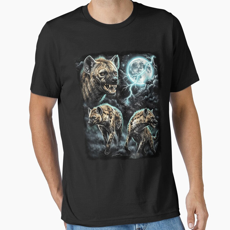 Three Wild Hyenas Moon Wildlife Animal Art by Lyotirum
