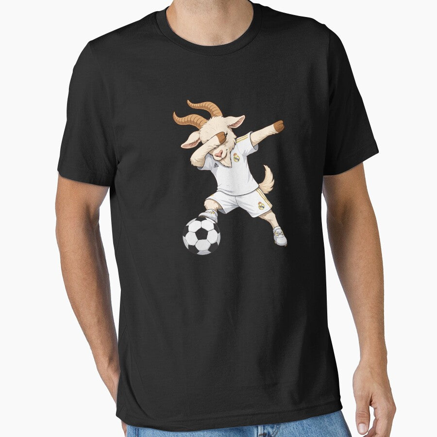 Dabbing GOAT Playing Soccer – Funny Football Goat in Real Madrid Kit | Soccer Meme Art by BrainBubbleArt