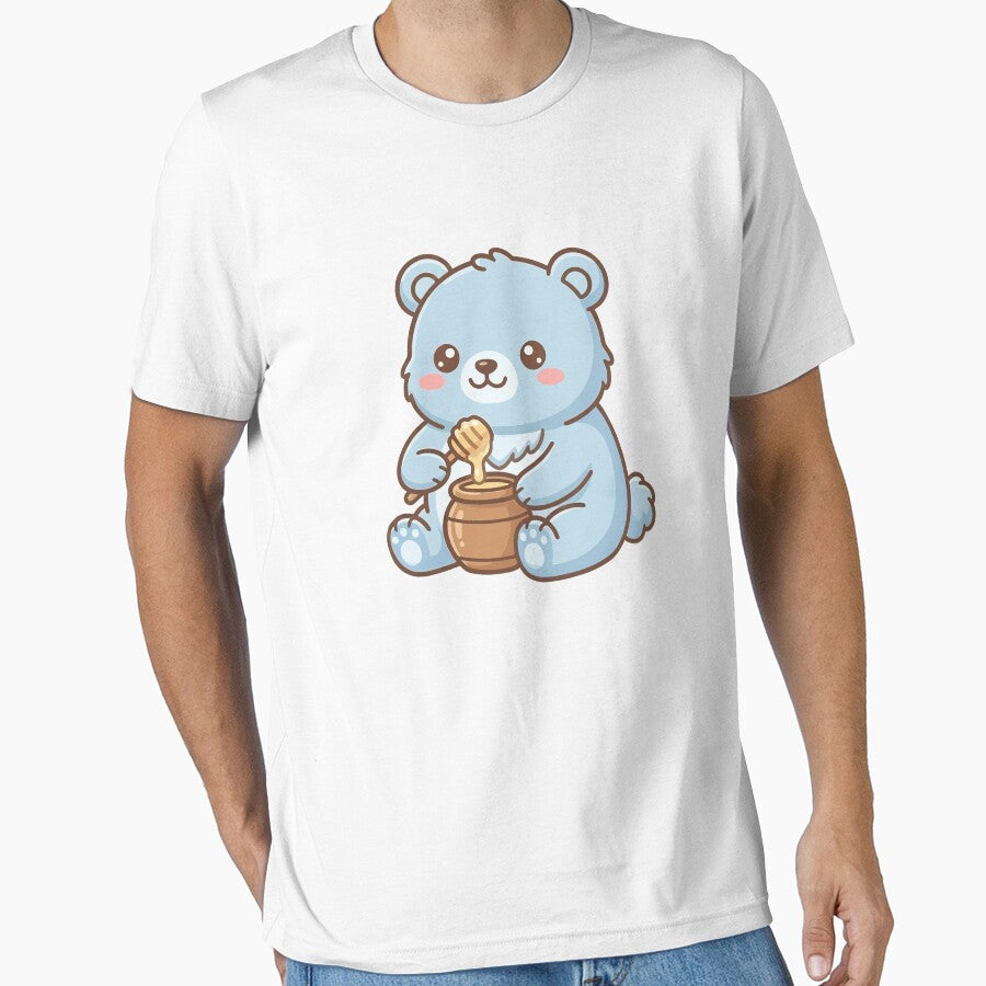 Cute Chibi Blue Bear with Honey Pot and Dipper by aacroquet