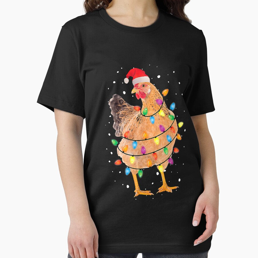 Christmas Lights Chicken Santa Funny Xmas Tree Chicken by ericrichard059