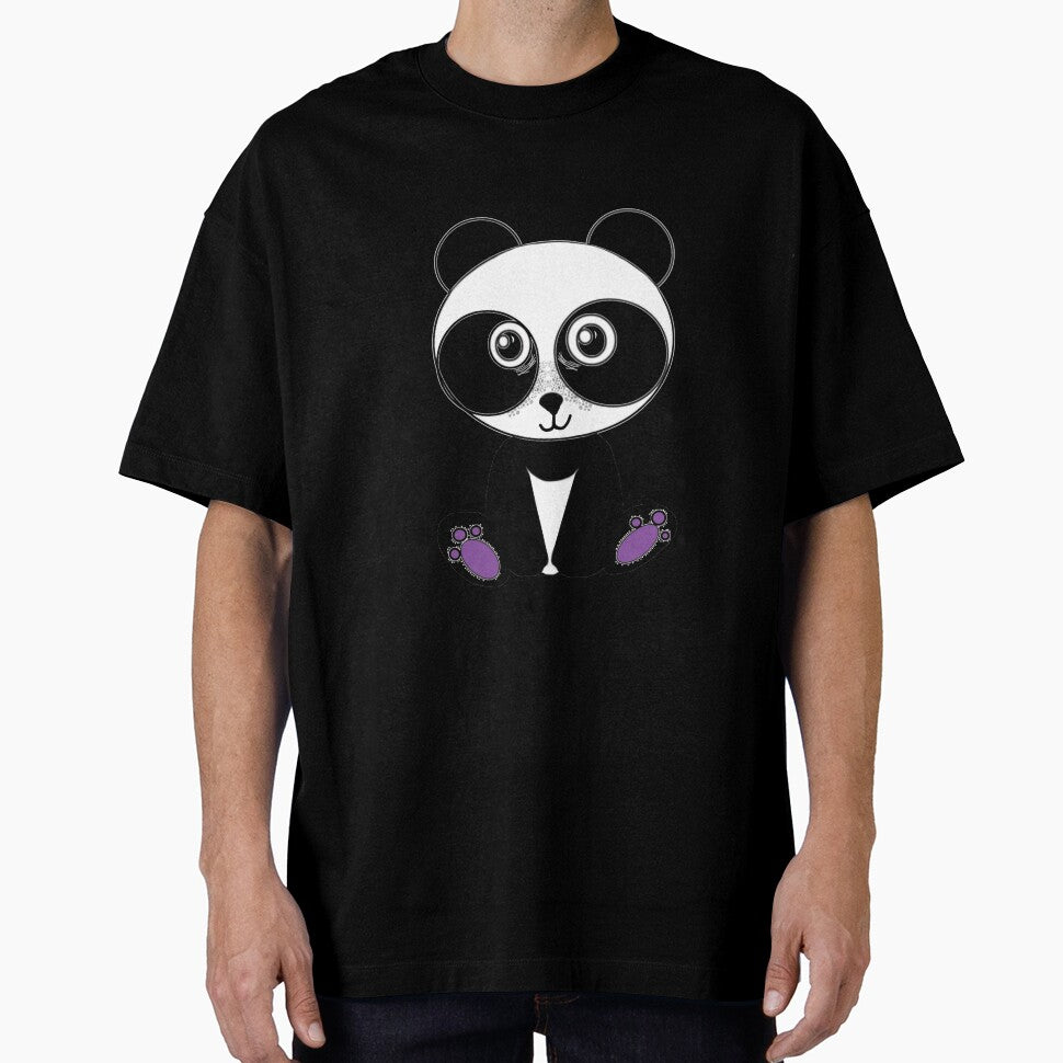 Unique Freckled Panda Design with Purple Toe Beans – Cute Black and White Print by PaintThatSheep Art Shop