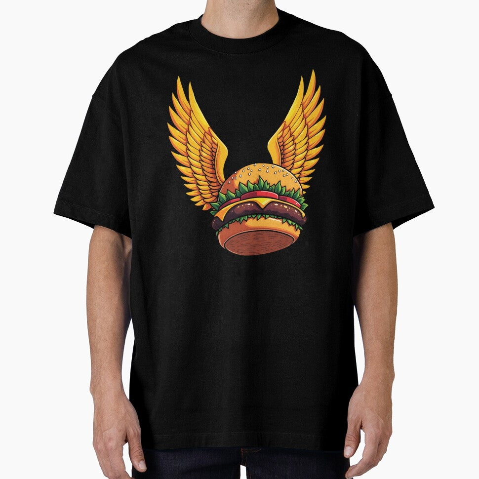 Flying Burger with Golden Wings: Magical Comic-Style Art by WAUZ