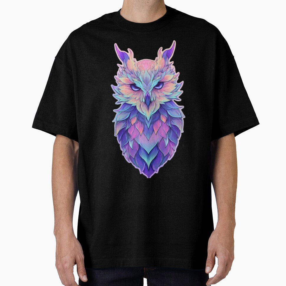 Vibrant Psychedelic Owl Head with Colorful Feathers by DailySparks