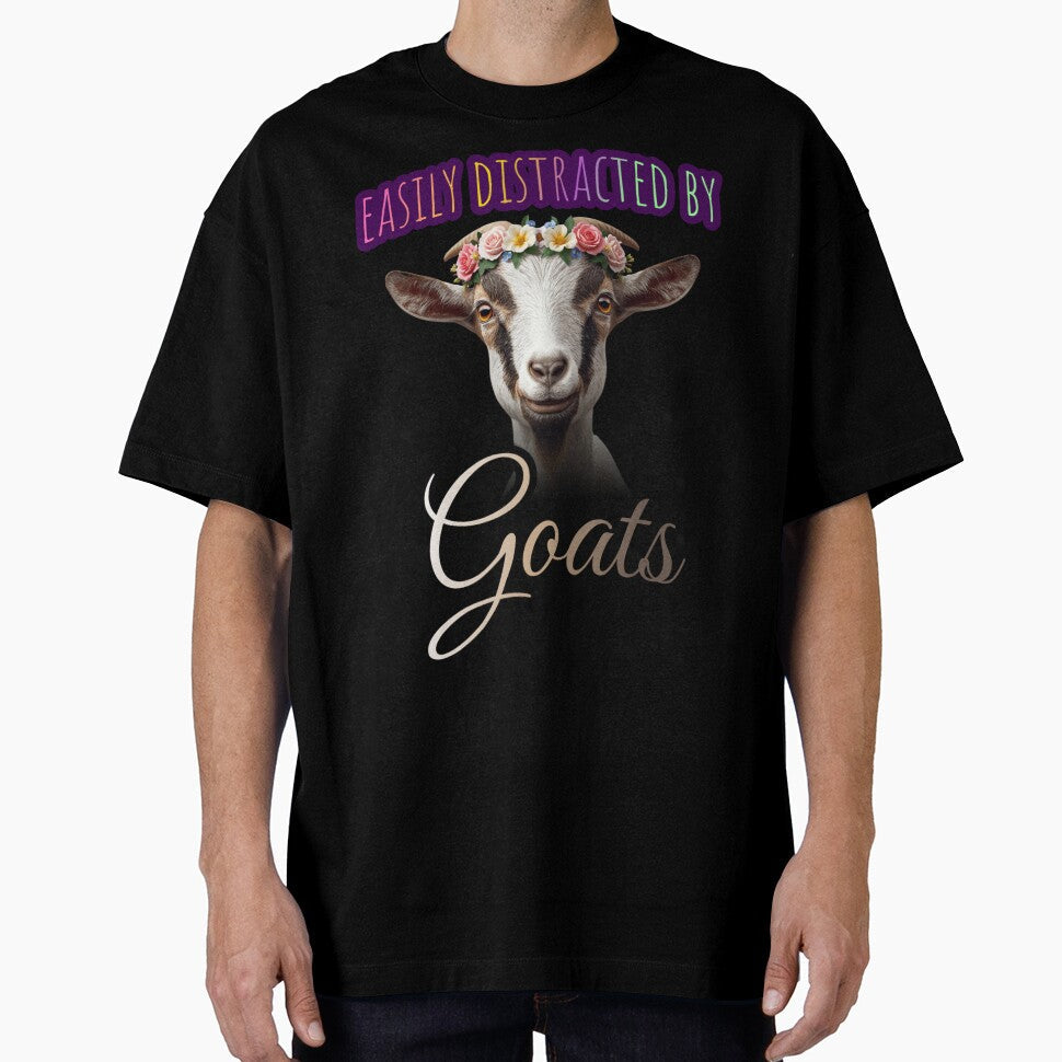 Easily Distracted By Goats – Cute Goat With Flower Crown Funny Animal T-Shirt by TwistedVibeStudio