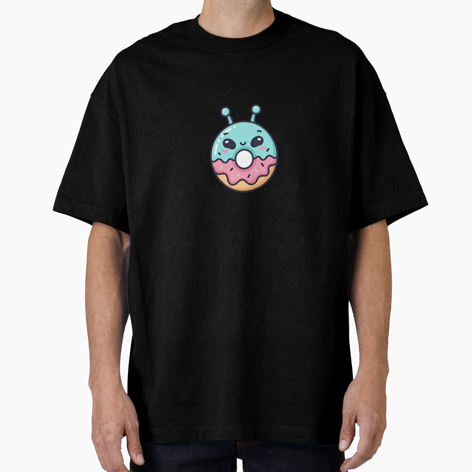 whimsical donut character with pink and blue frosting and sprinkles by VerizalShop