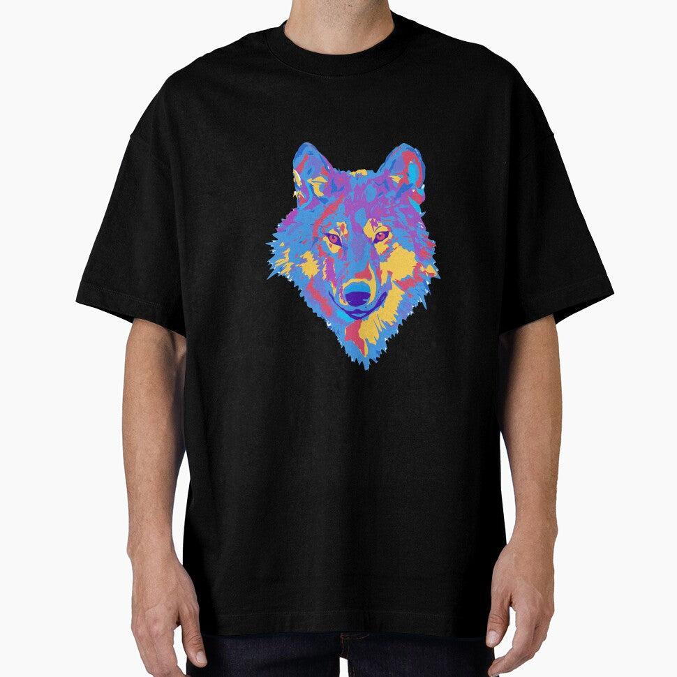 Colorful Wolf Head Pop Art | Vibrant Animal Design by FRACTARA