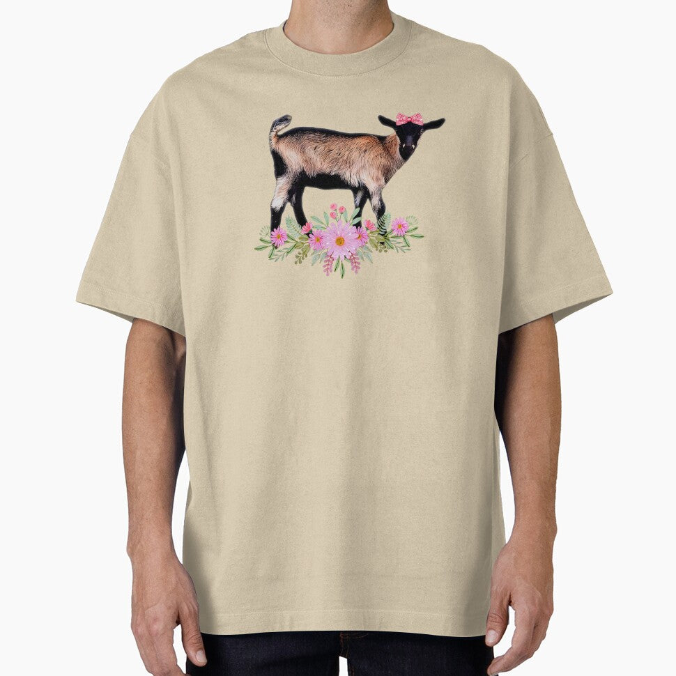 Cute Baby goat, Alpine goat with bow and flowers by CritterCapers