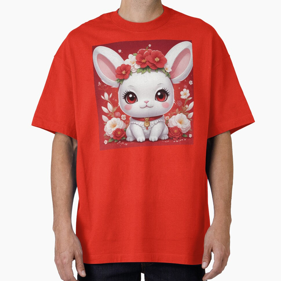 White rabbit in the middle of red and white flowers by MerlinWear