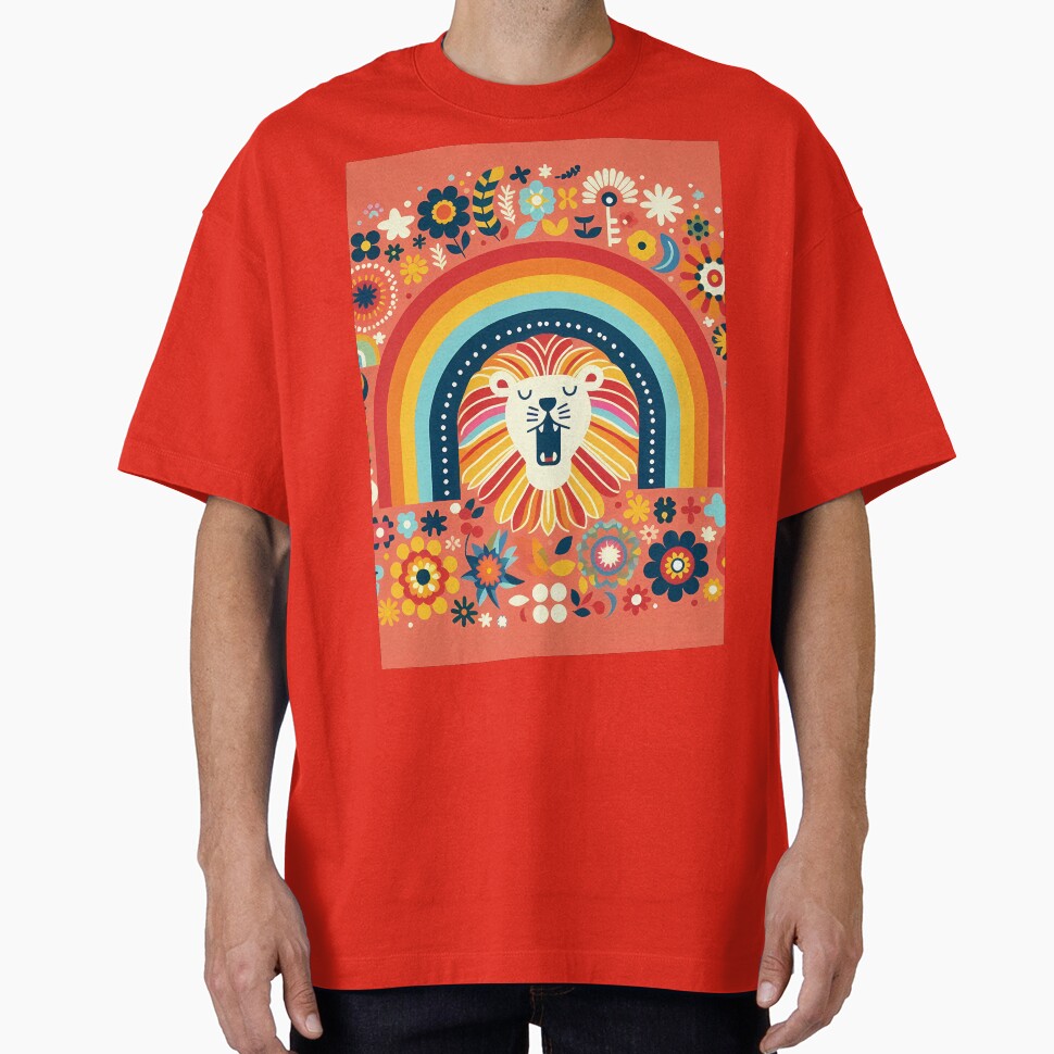 Lion: Roaring Rainbow Spirit - Scandinavian Folk Art by heidiannemorris © by FOLK ART FUSION by heidiannemorris