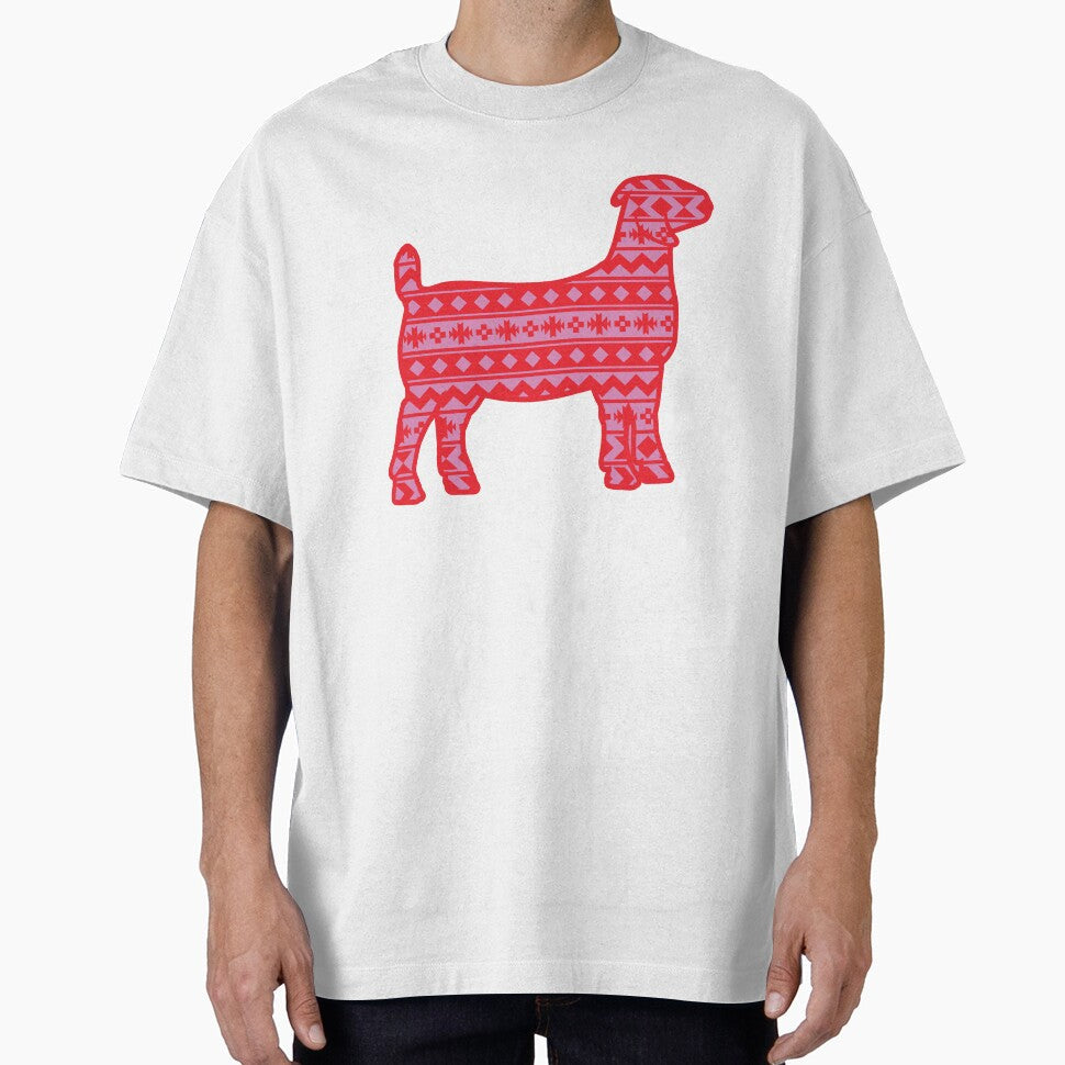 Boer Goat with Red & Pink Aztec Pattern by Sam Morrison