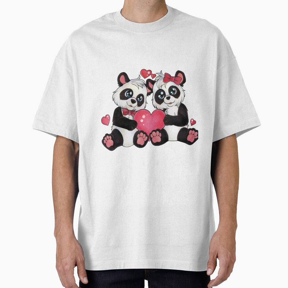 Cute panda couple with heart valentines day gift by ZadzeneaArt