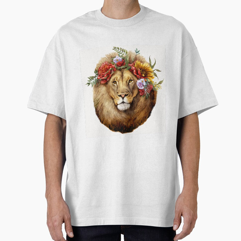 Lion with Flowers in Mane watercolor portrait painting of the lion by adlydesigns