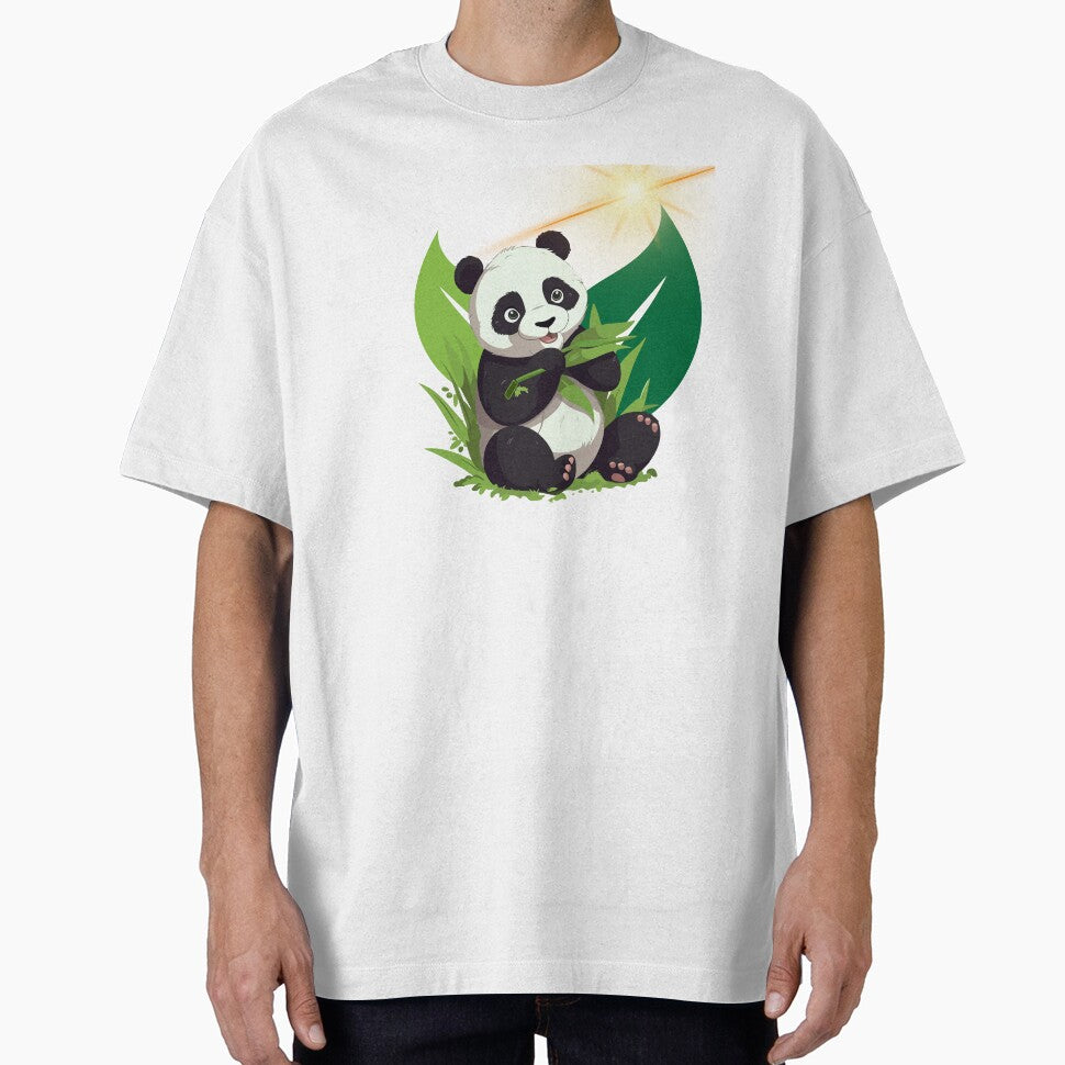 Adorable Panda Eating Bamboo – Cute Animal Cartoon Design by Happyfreedom