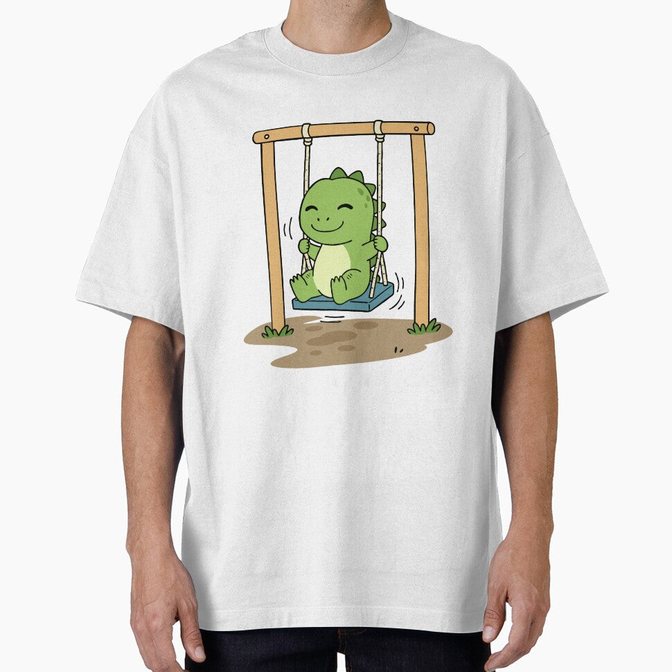Cute Happy Dino Swinging Playground Kids Cartoon Dinosaur Illustration by MeeraArts&Crafts