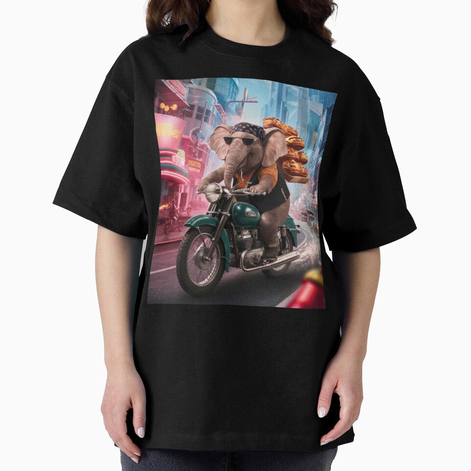 Elephant Portrait. riding motorcycle, pastries delivery by ElephantVibes