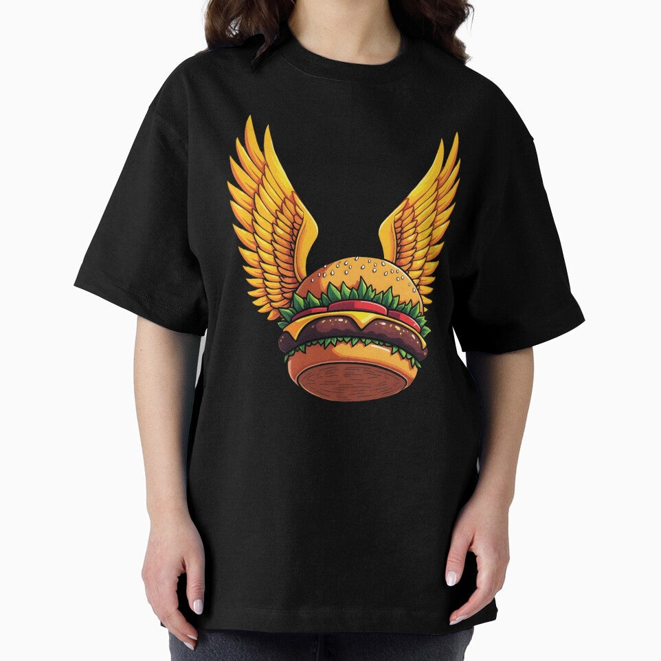 Flying Burger with Golden Wings: Magical Comic-Style Art by WAUZ