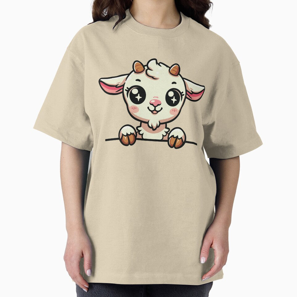 Peeking Kawaii Goat | Cute Farm Animal Cartoon for Goat Lovers | Adorable Goat Shirt Design | Farm Life by DigitalFhaiz