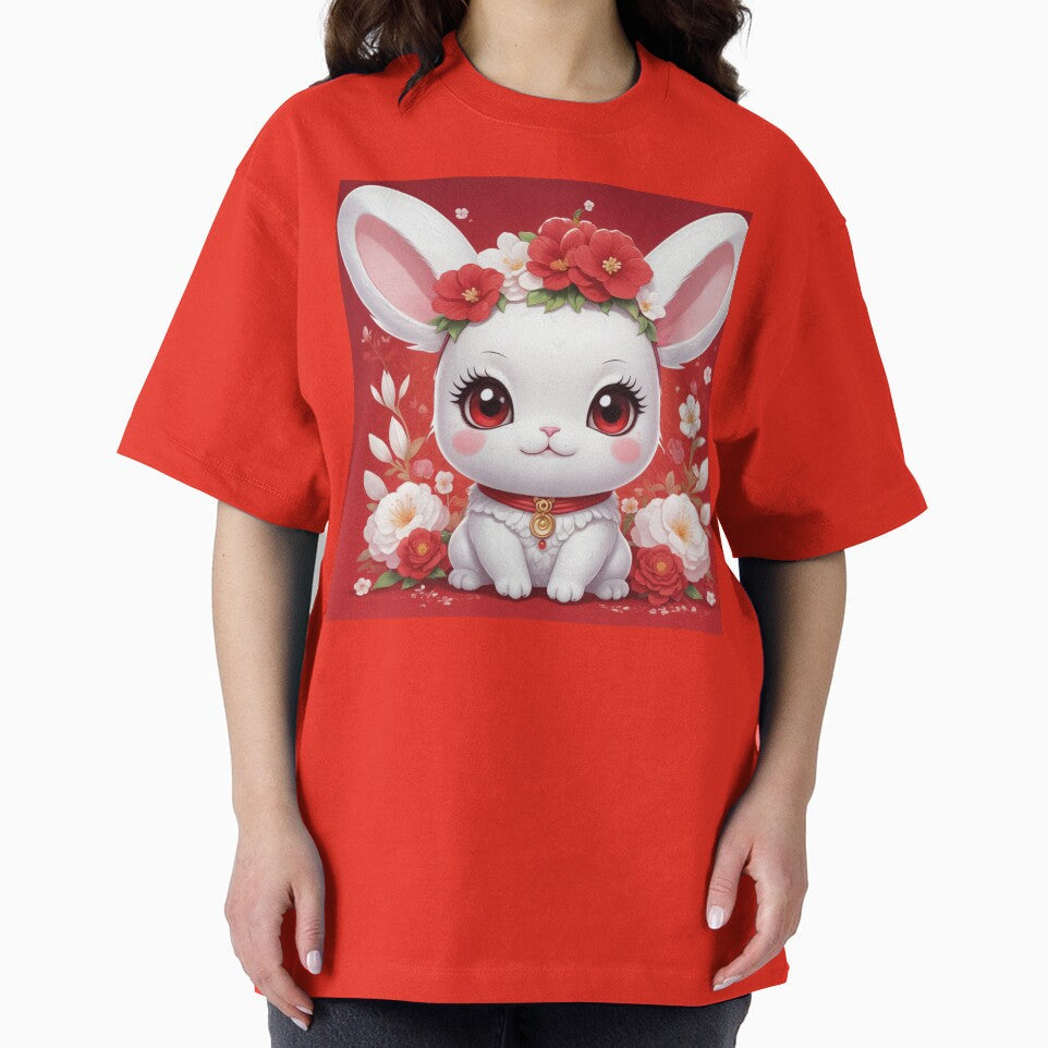 White rabbit in the middle of red and white flowers by MerlinWear
