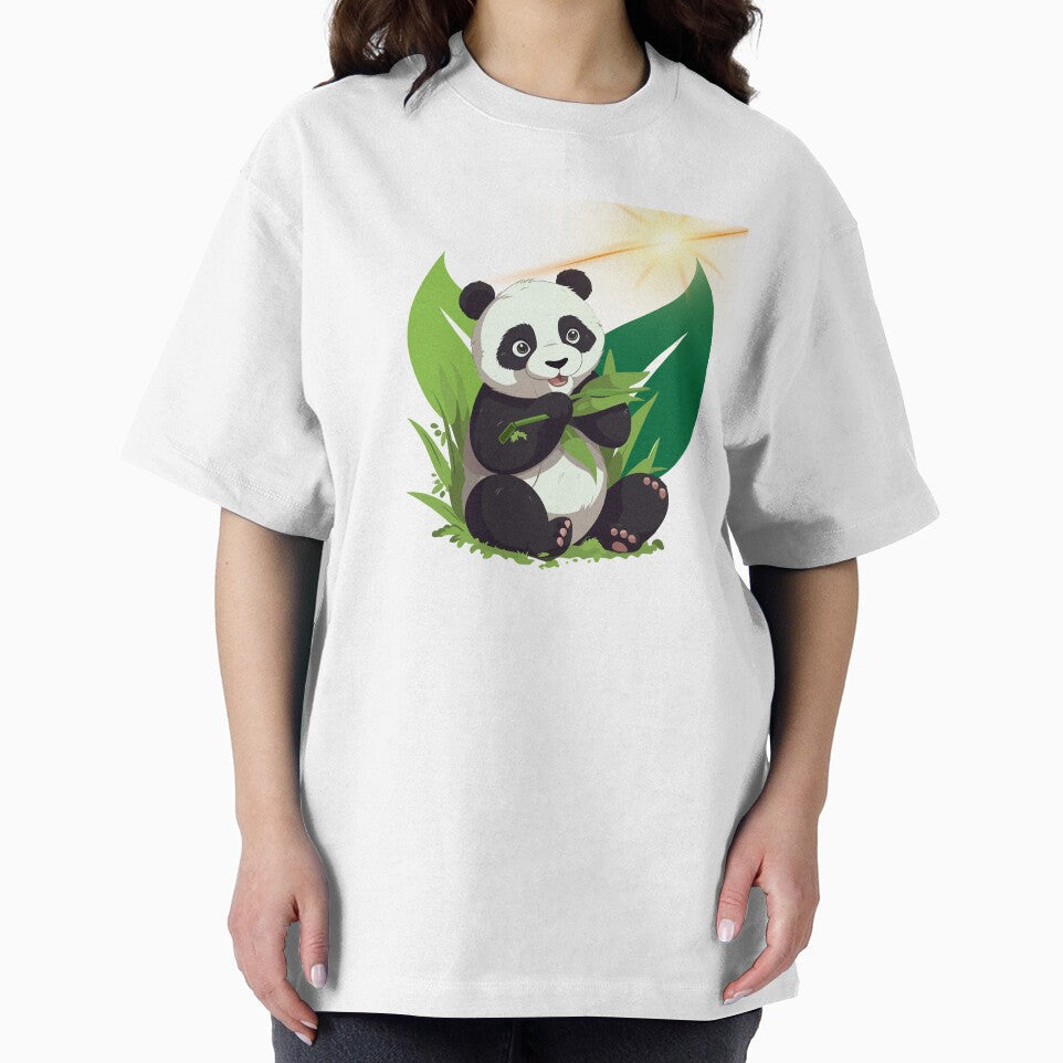 Adorable Panda Eating Bamboo – Cute Animal Cartoon Design by Happyfreedom