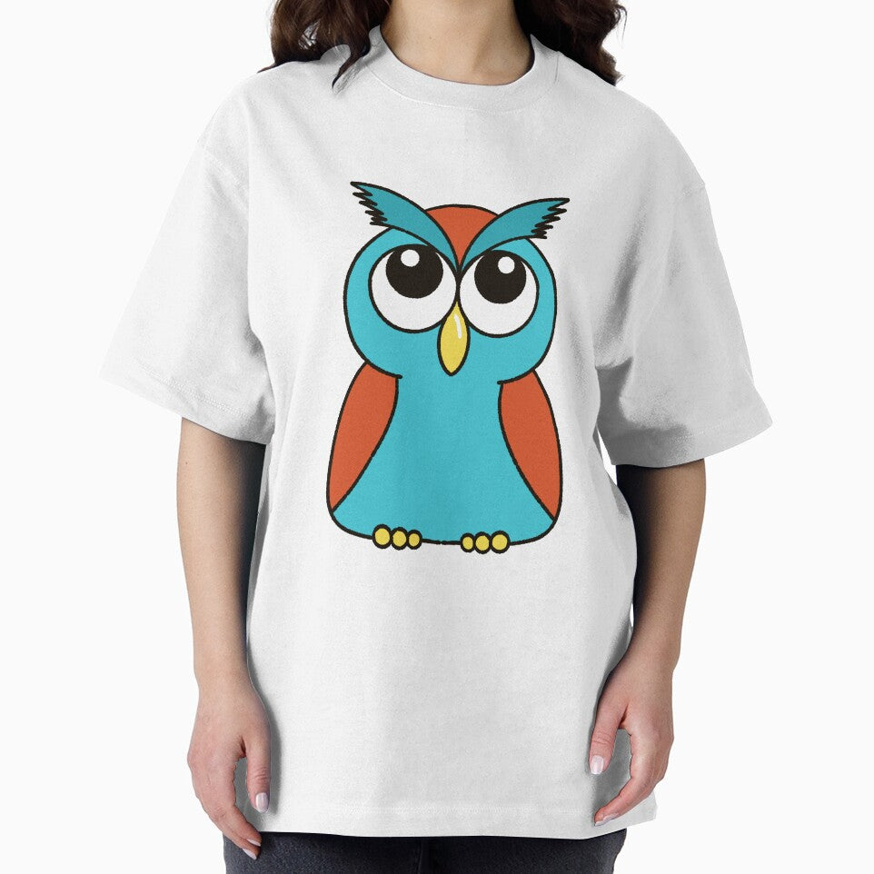 Cute Teal & Orange A-Shape Owl Cartoon Illustration by MFGB-Creations
