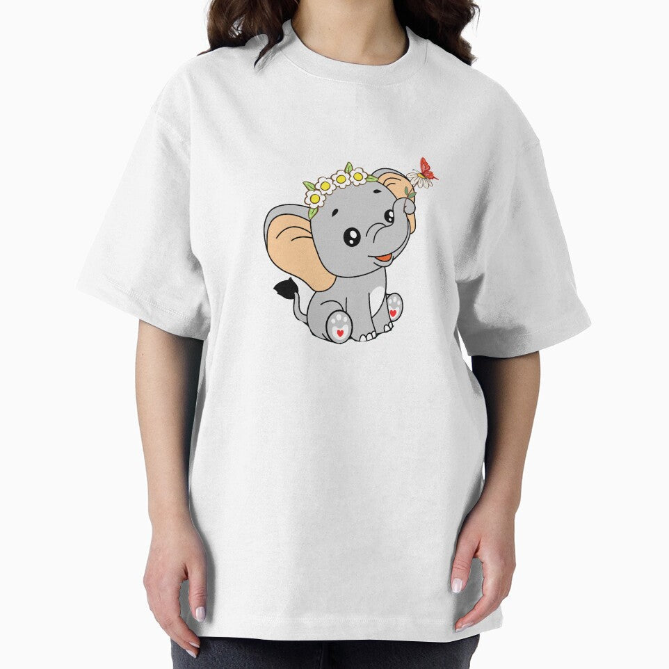 Floral Crown Elephant - Cute Gray Elephant with Daisy and Butterfly by Love3Happy