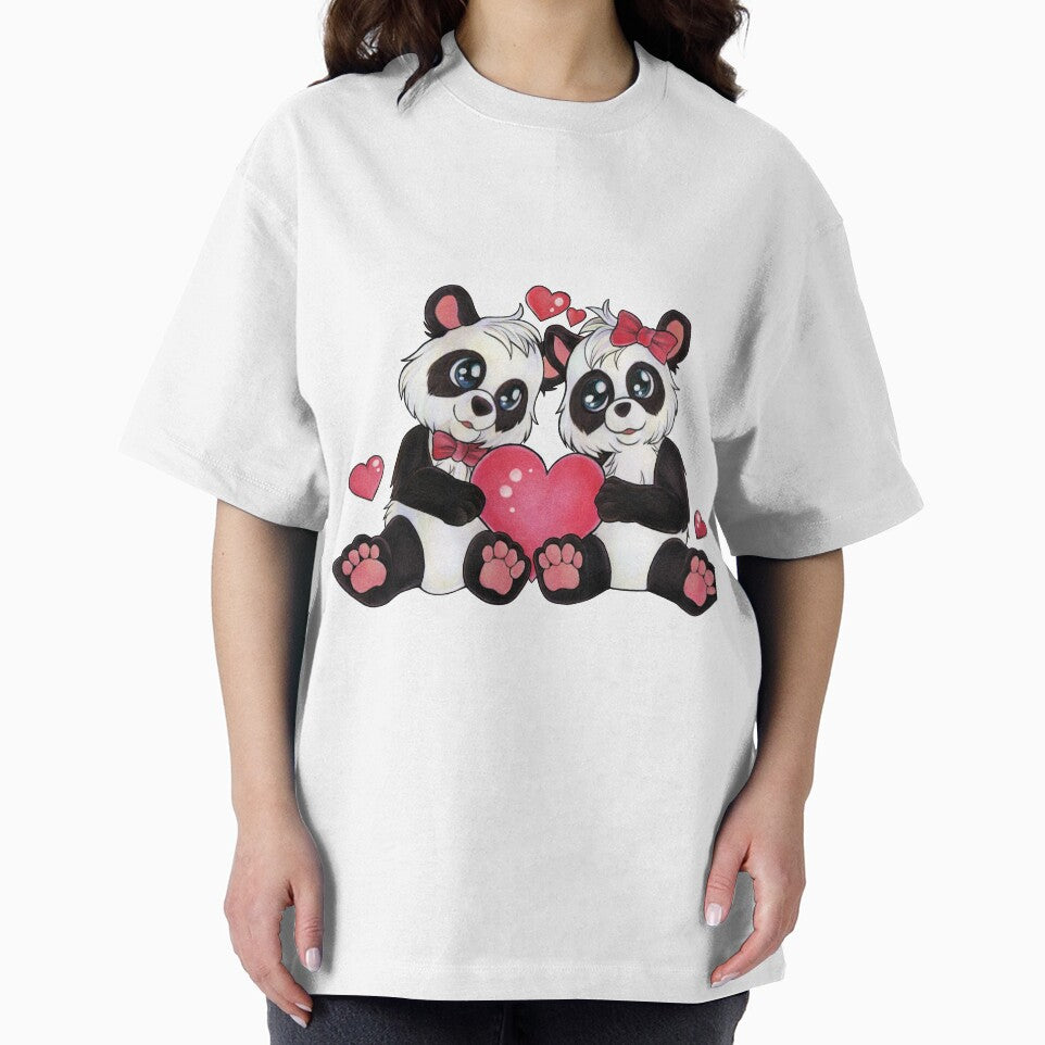 Cute panda couple with heart valentines day gift by ZadzeneaArt