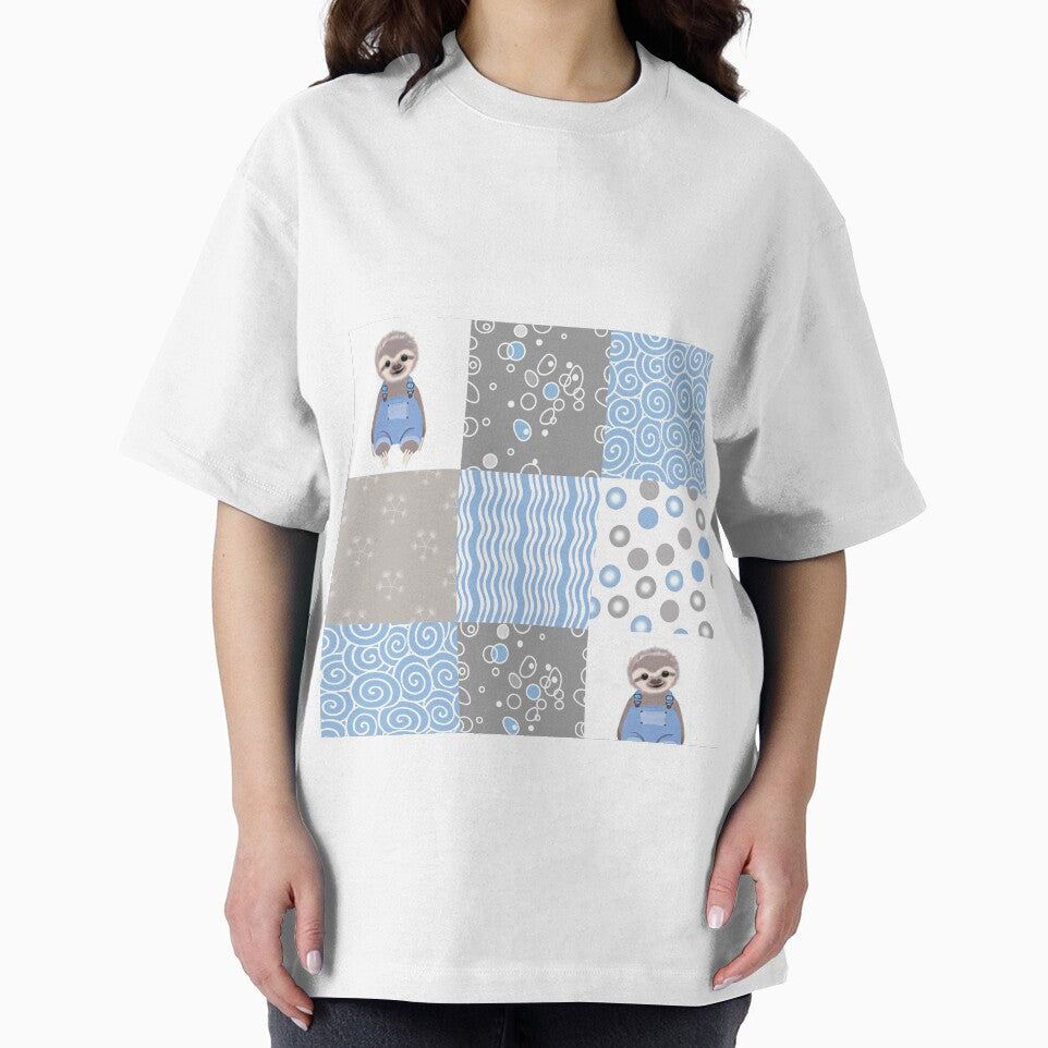 Cute Sloth Blue Plaid by MobertsonArt